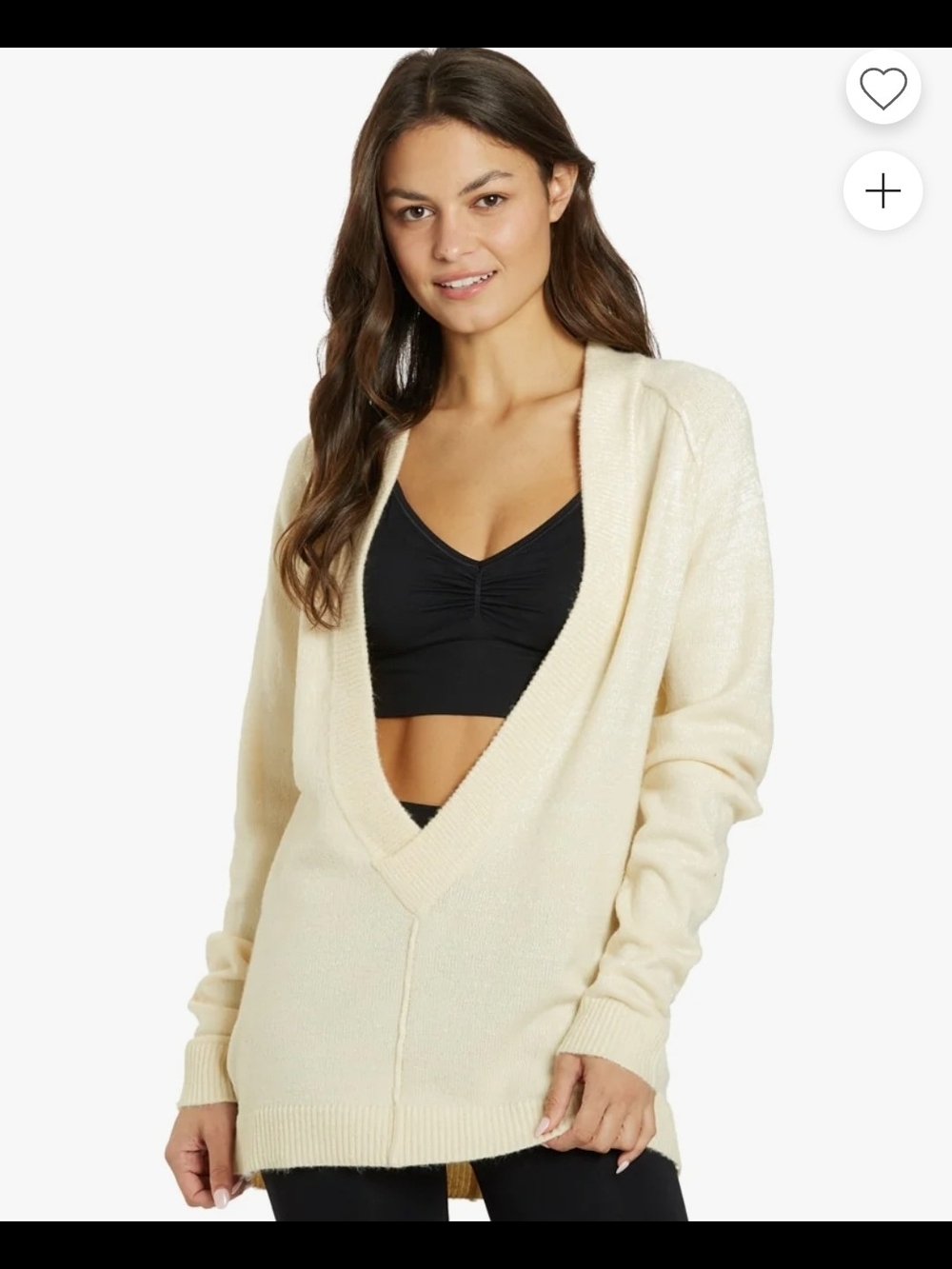 0703‎ Nux Cream Deep V-Neck Women's Sweater
